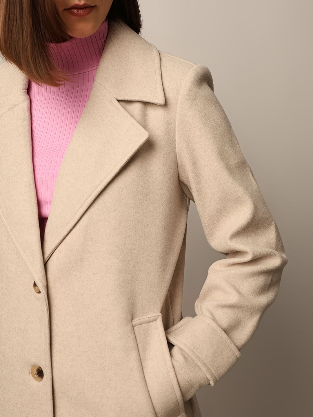 Beige Single Breasted Coat