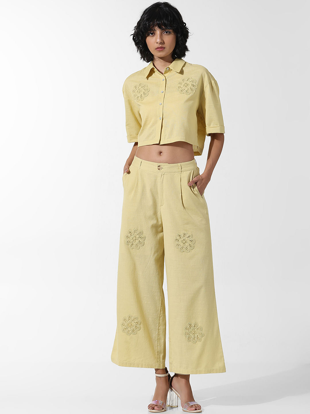 Yellow Applique Detail Co-Ord Set Shirt