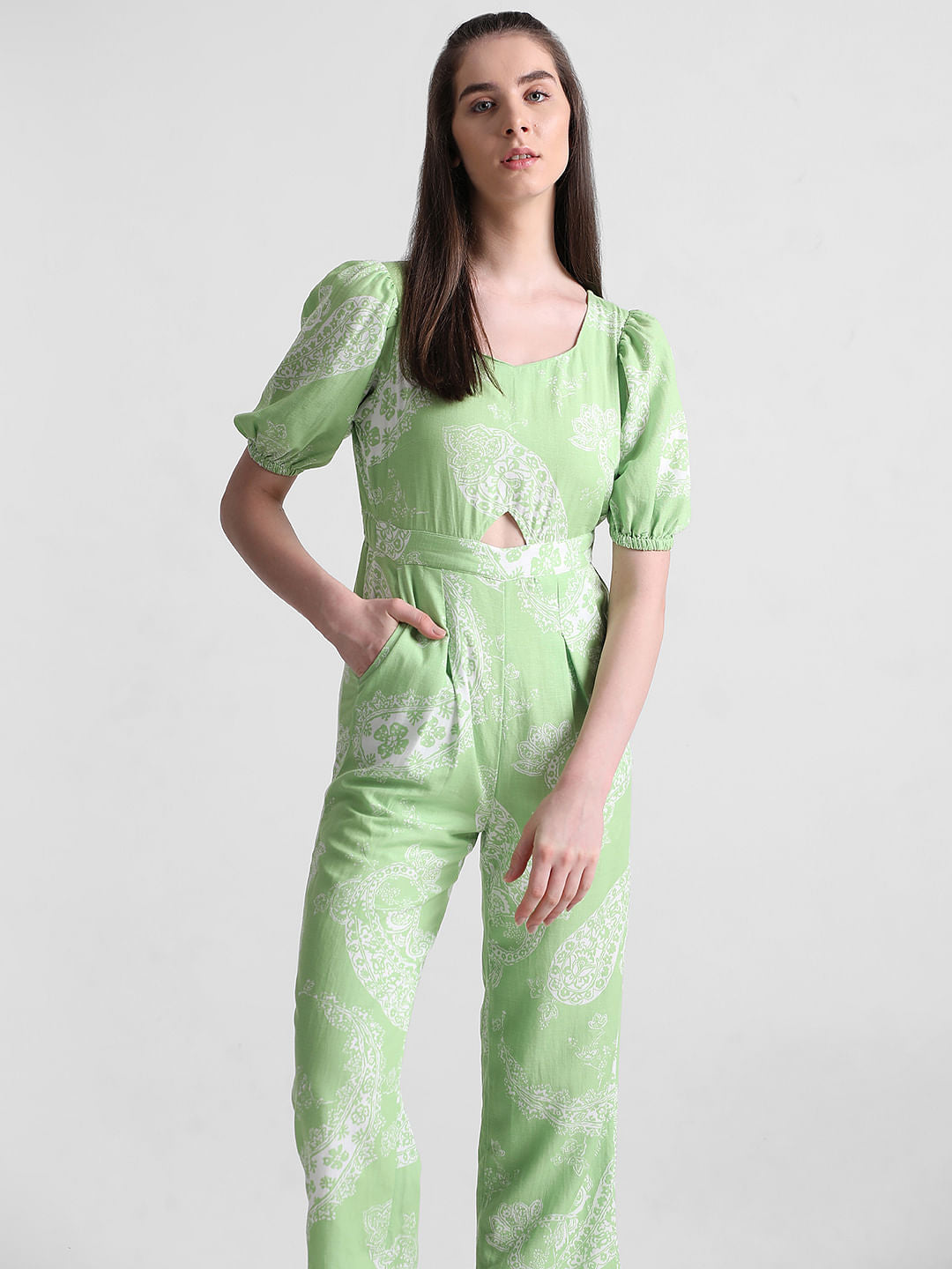 Green Paisley Print Jumpsuit