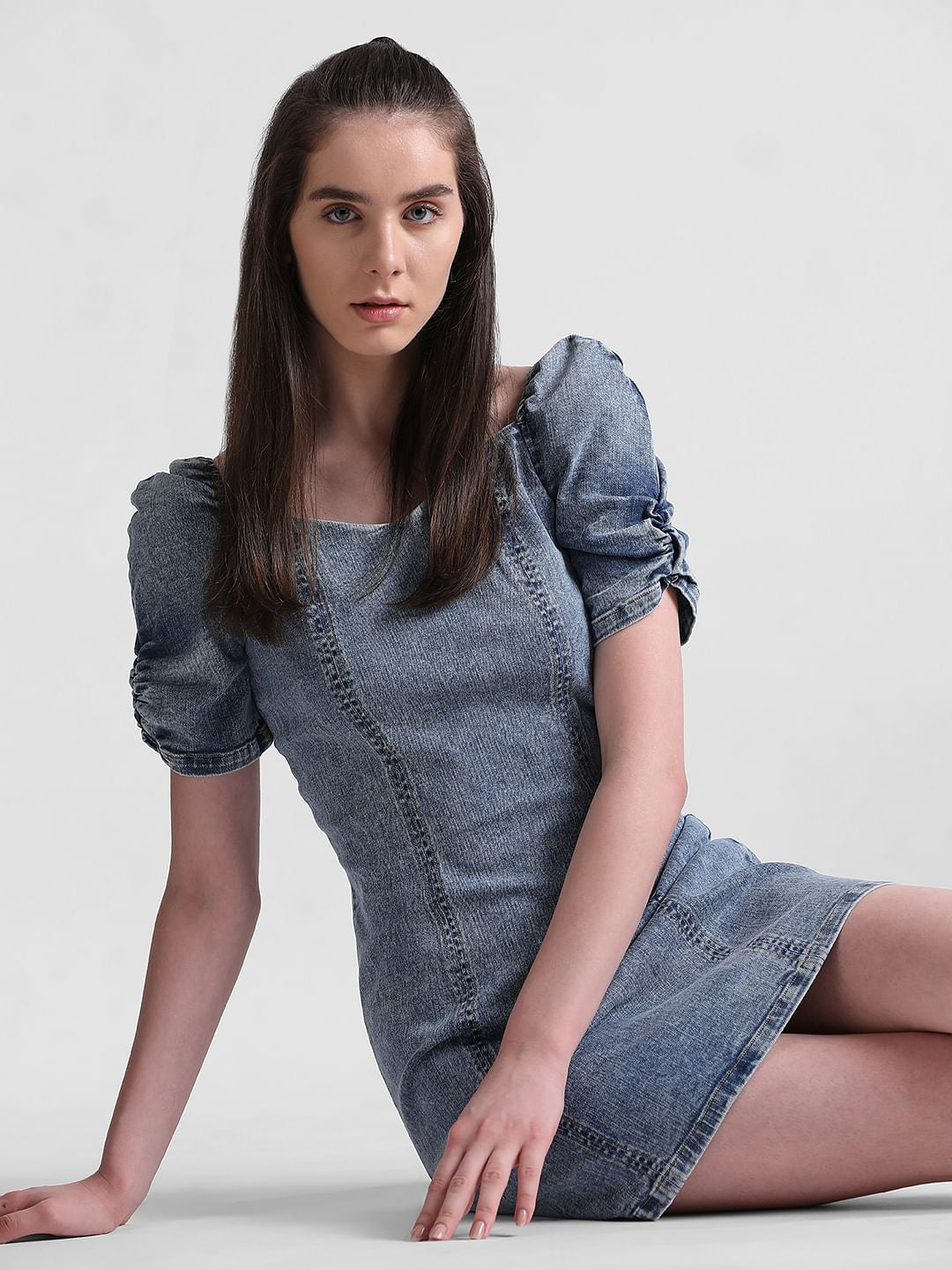 Blue Fitted Denim Mini Dress