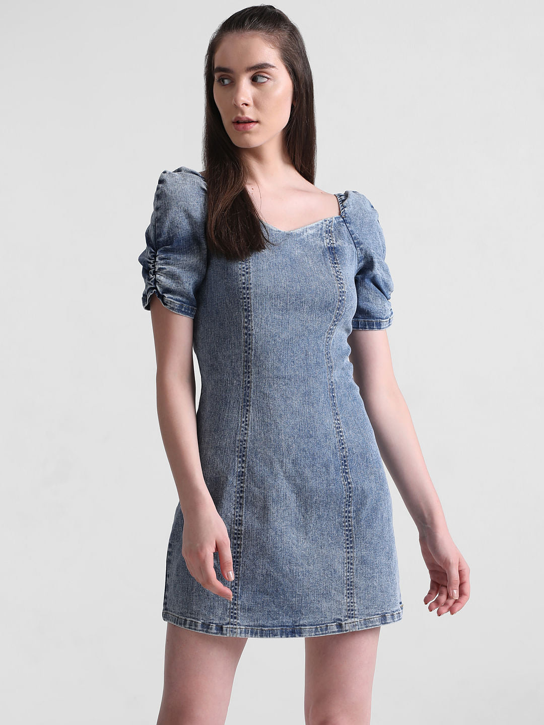 Blue Fitted Denim Mini Dress