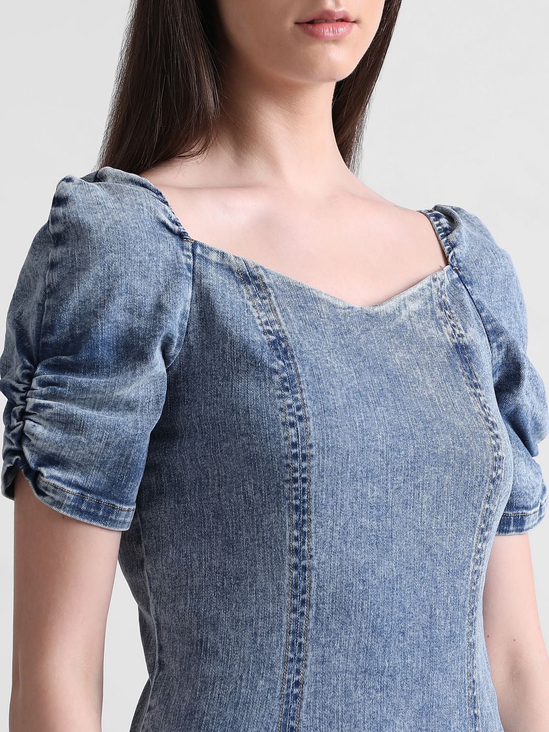 Blue Fitted Denim Mini Dress