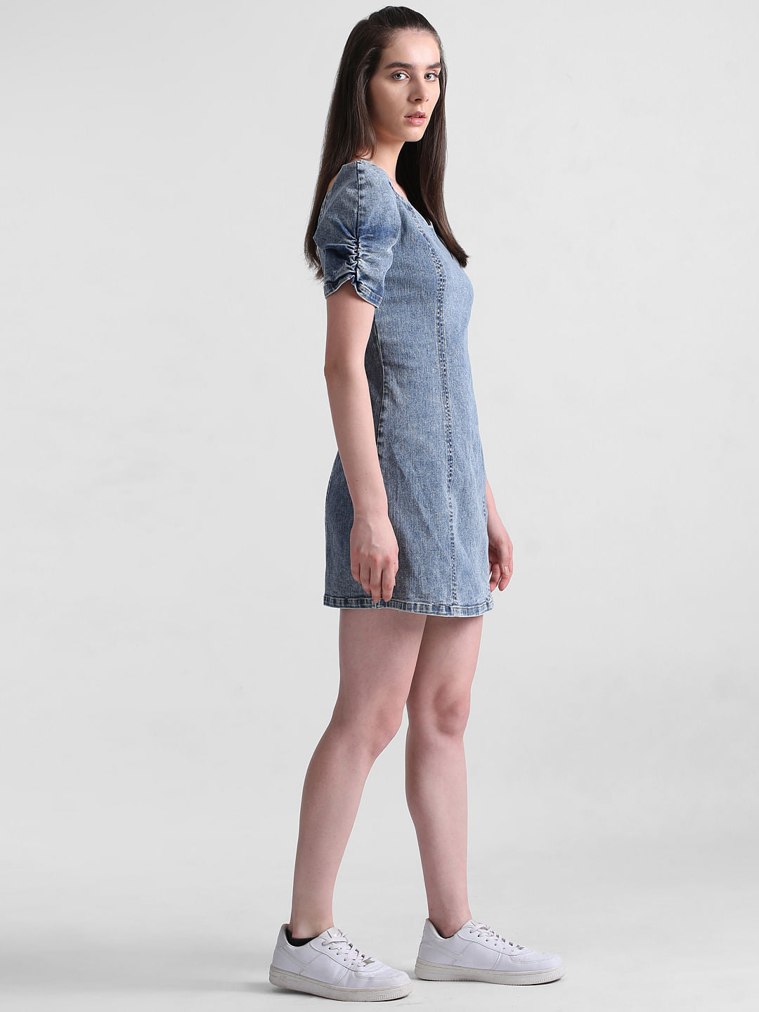Blue Fitted Denim Mini Dress