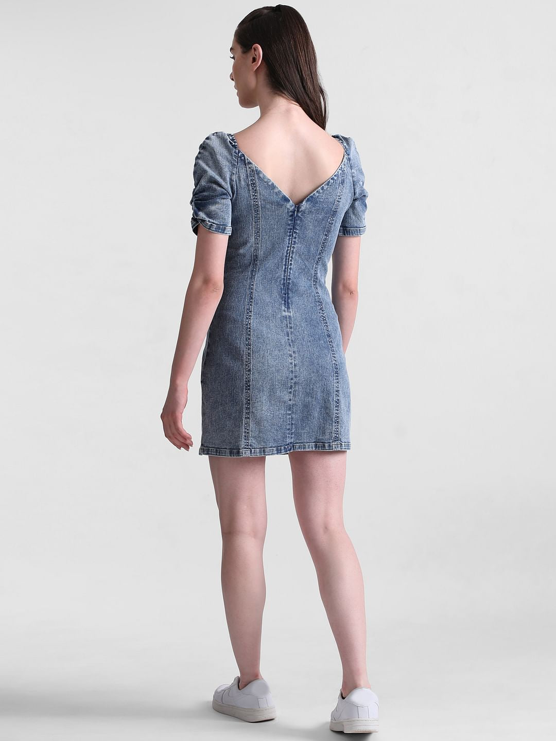 Blue Fitted Denim Mini Dress