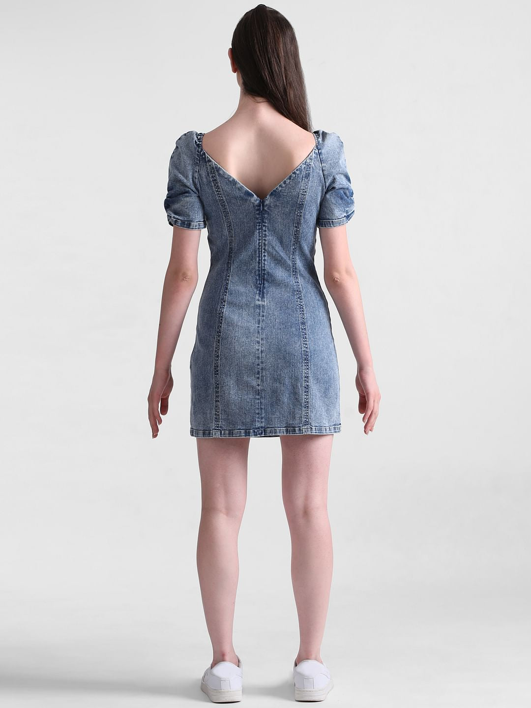 Blue Fitted Denim Mini Dress