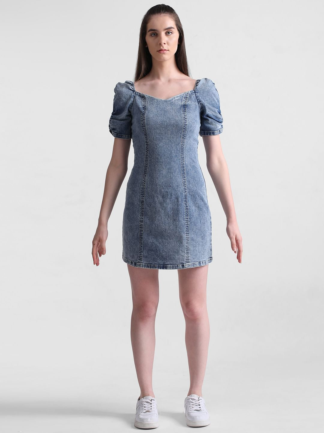 Blue Fitted Denim Mini Dress