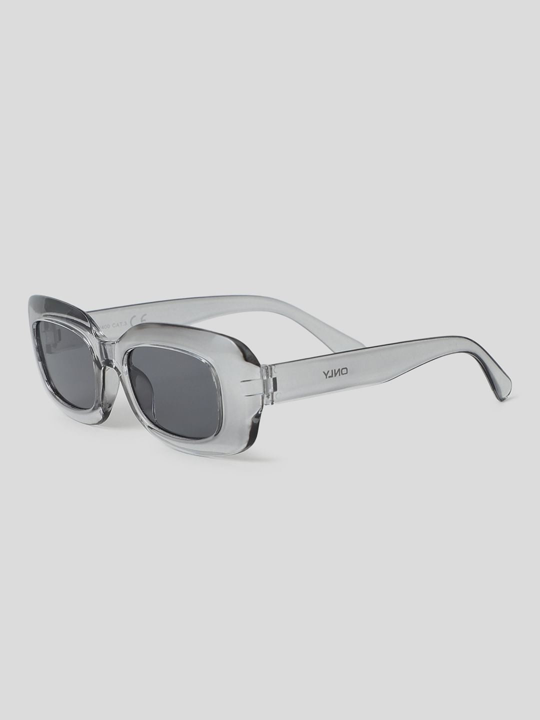 Grey Clear Rectangular Sunglasses