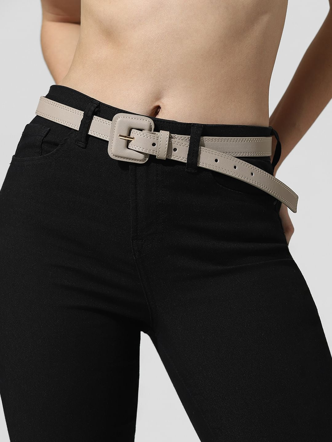 Beige Square Buckle Belt