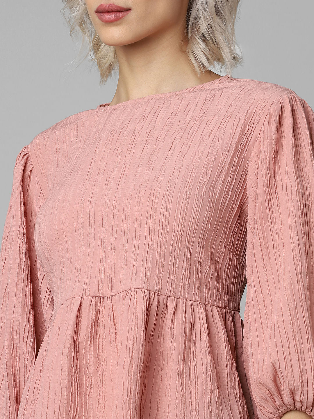 Pink Crinkled Peplum Top