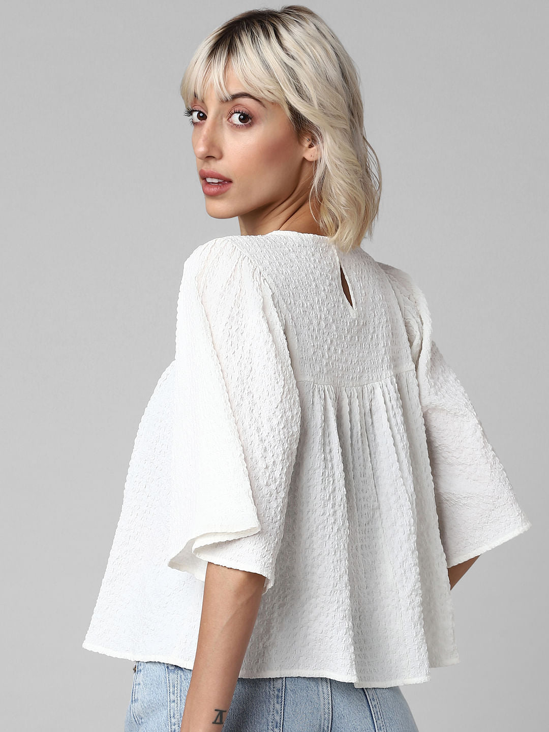 White Textured Flared Top - Only