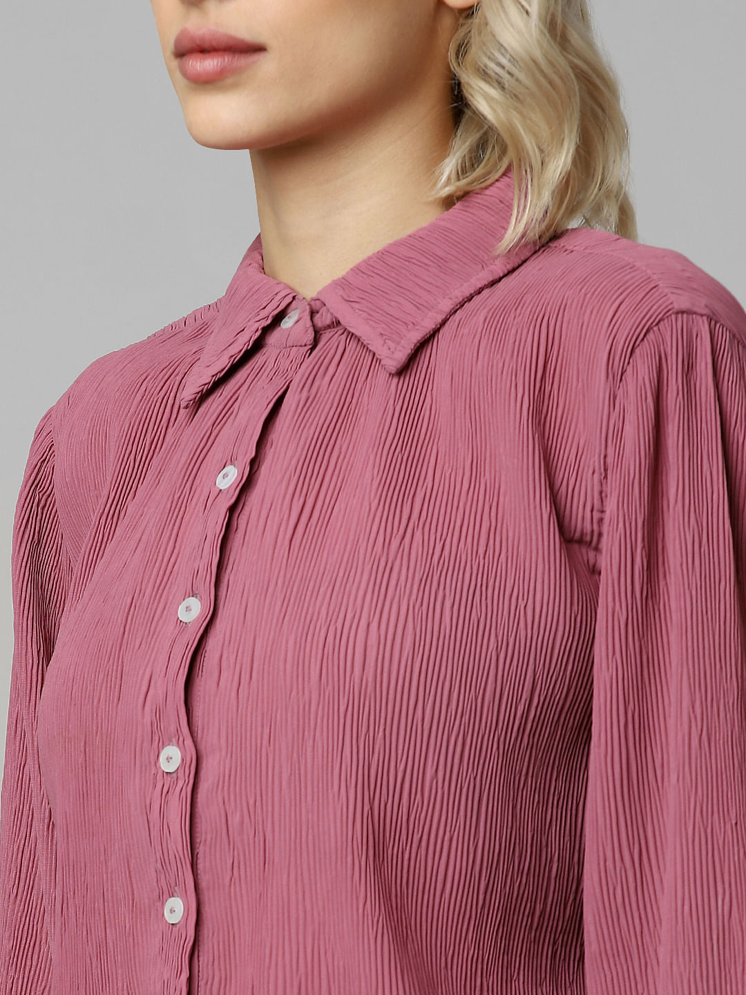 Pink Crinkled Ruffle Detail Shirt