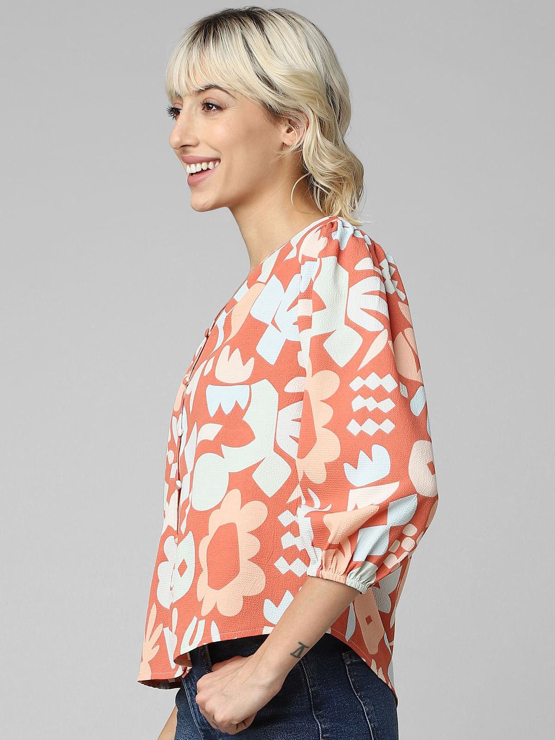 Orange All Over Print Top