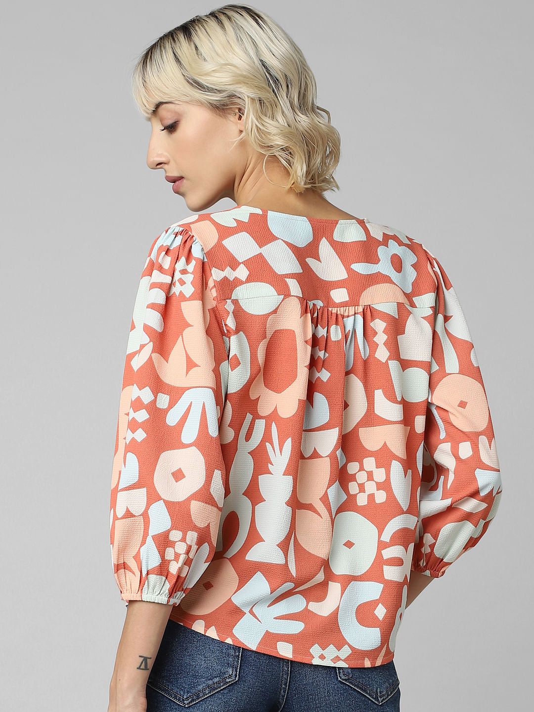 Orange All Over Print Top