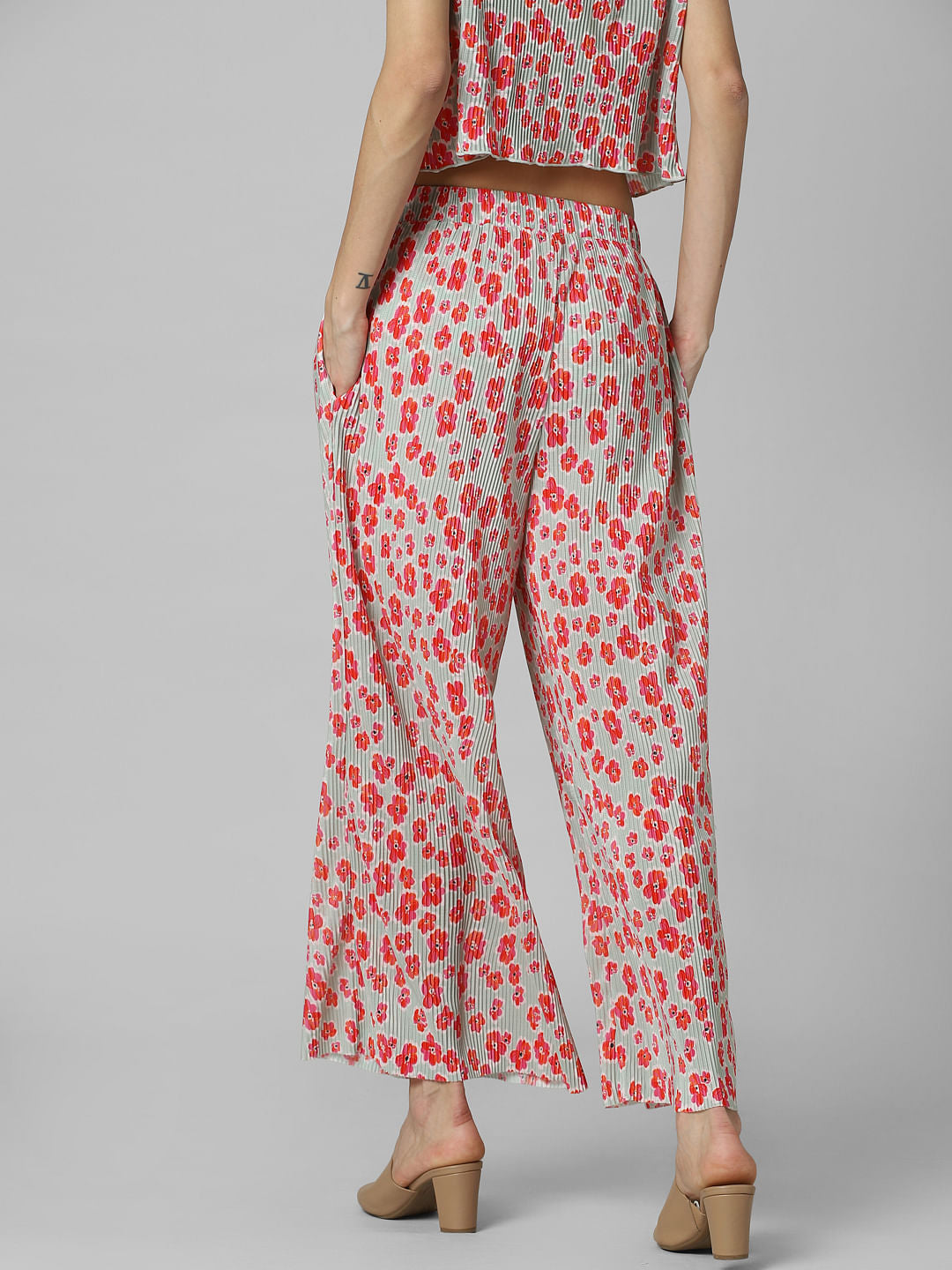 Pink Floral Pleated Co-Ord Set Pants
