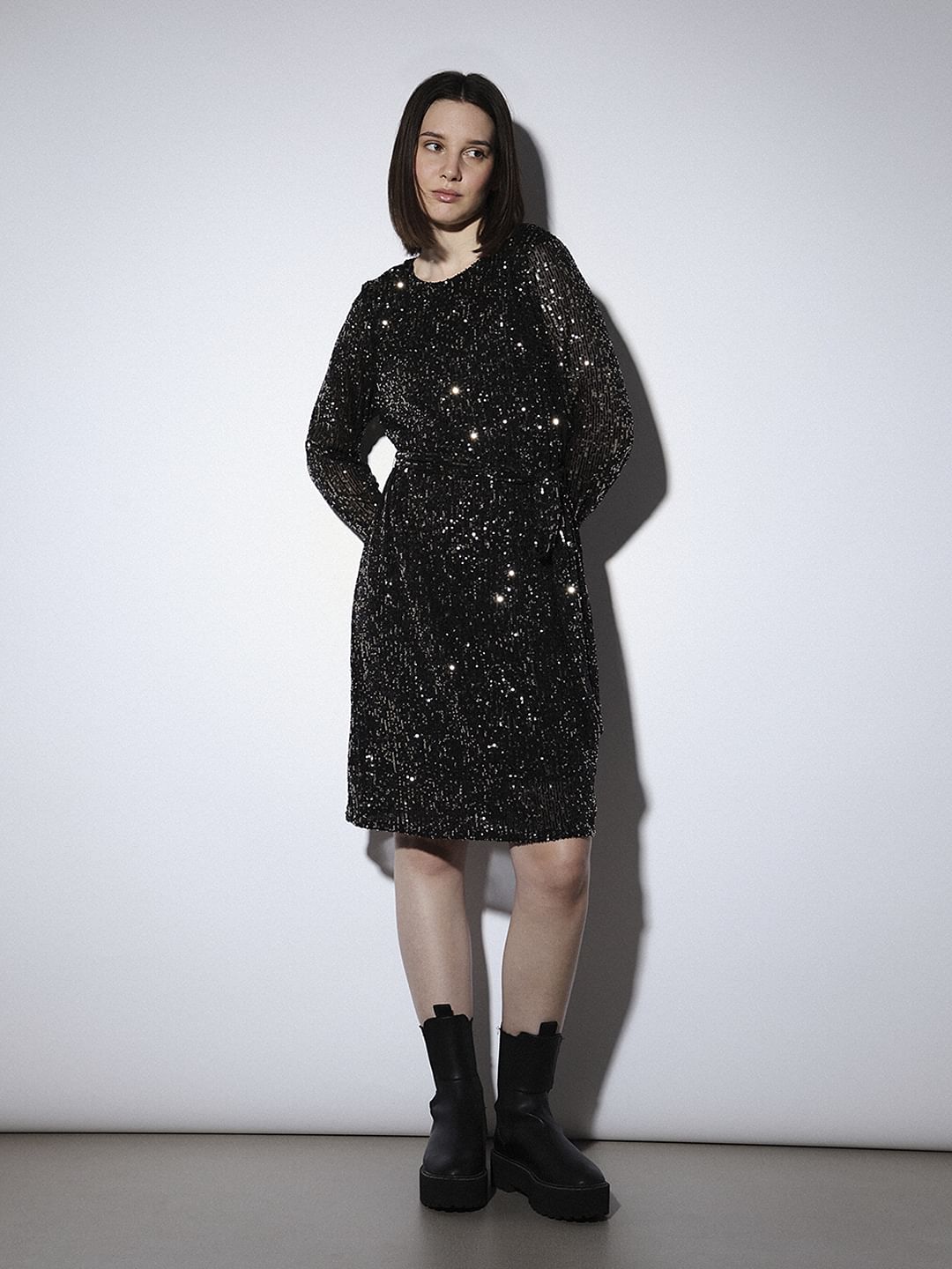 Black Sequin Detail Dress