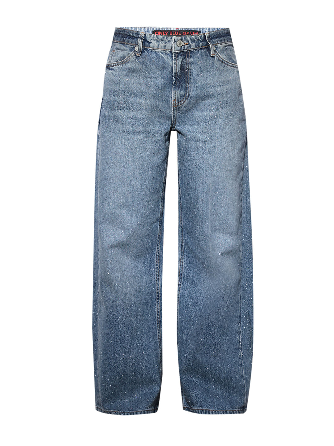 Blue Silver Shimmer Coated Wide Leg Jeans