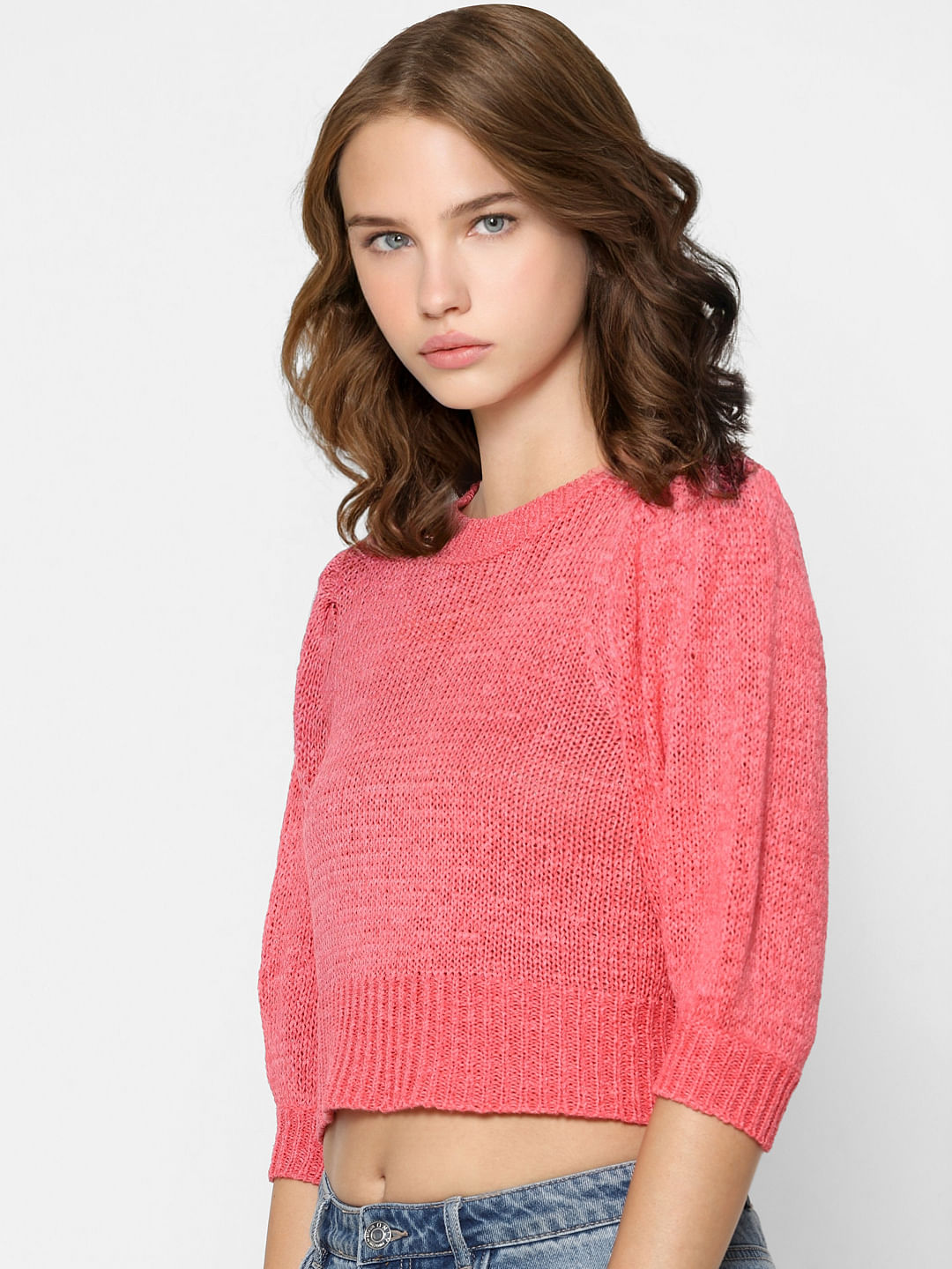 Pink Knit Cropped Pullover
