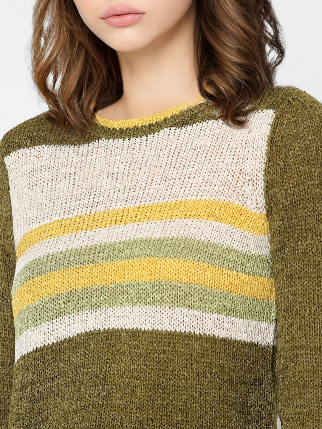 Green Colourblocked Knit Pullover