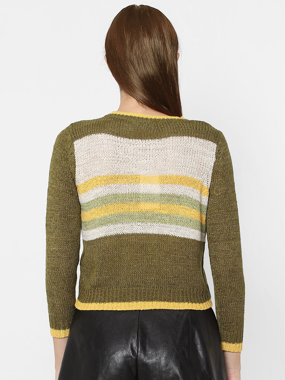 Green Colourblocked Knit Pullover