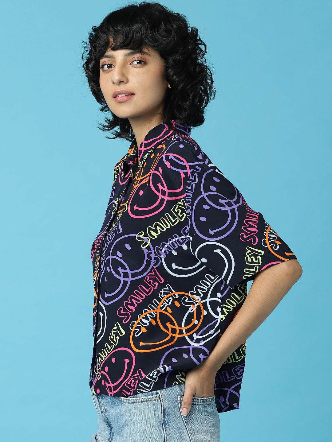 Smiley Black Printed Shirt