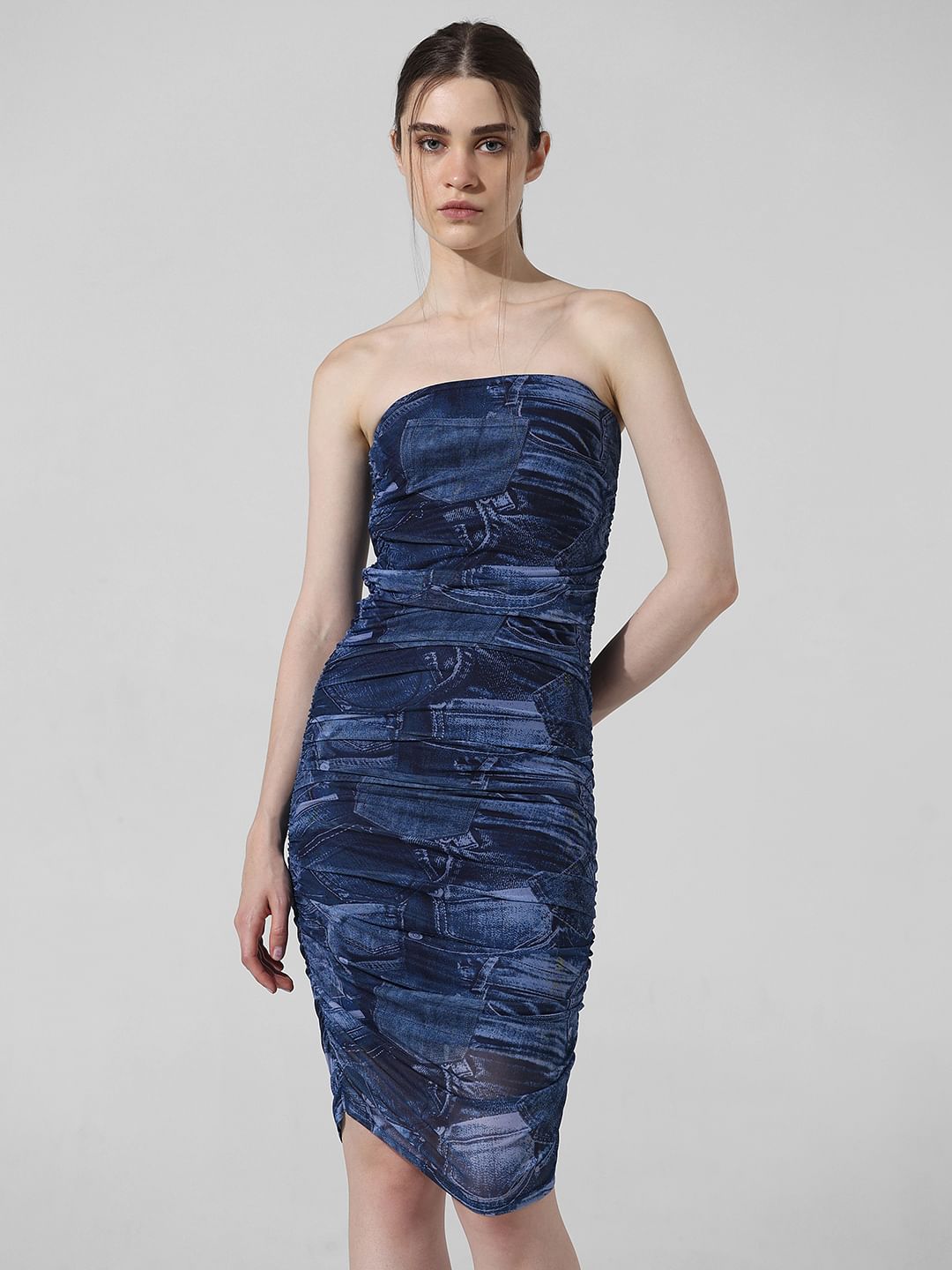 Blue Tube Fitted Mesh Dress