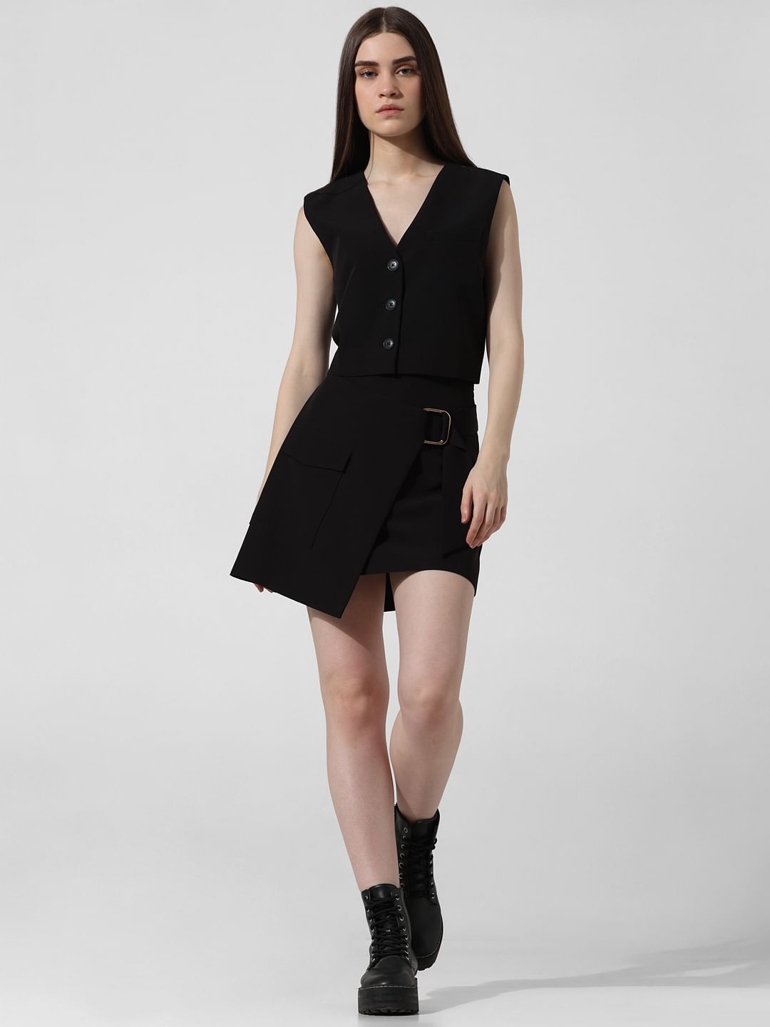 Black Cropped Co-Ord Set Waistcoat
