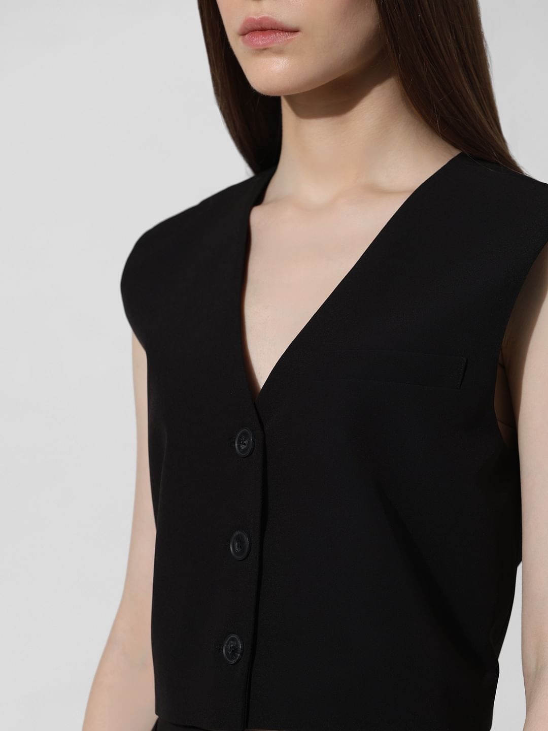 Black Cropped Co-Ord Set Waistcoat