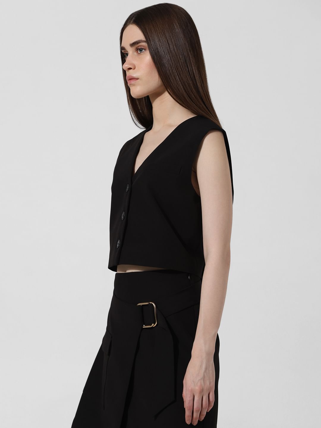 Black Cropped Co-Ord Set Waistcoat