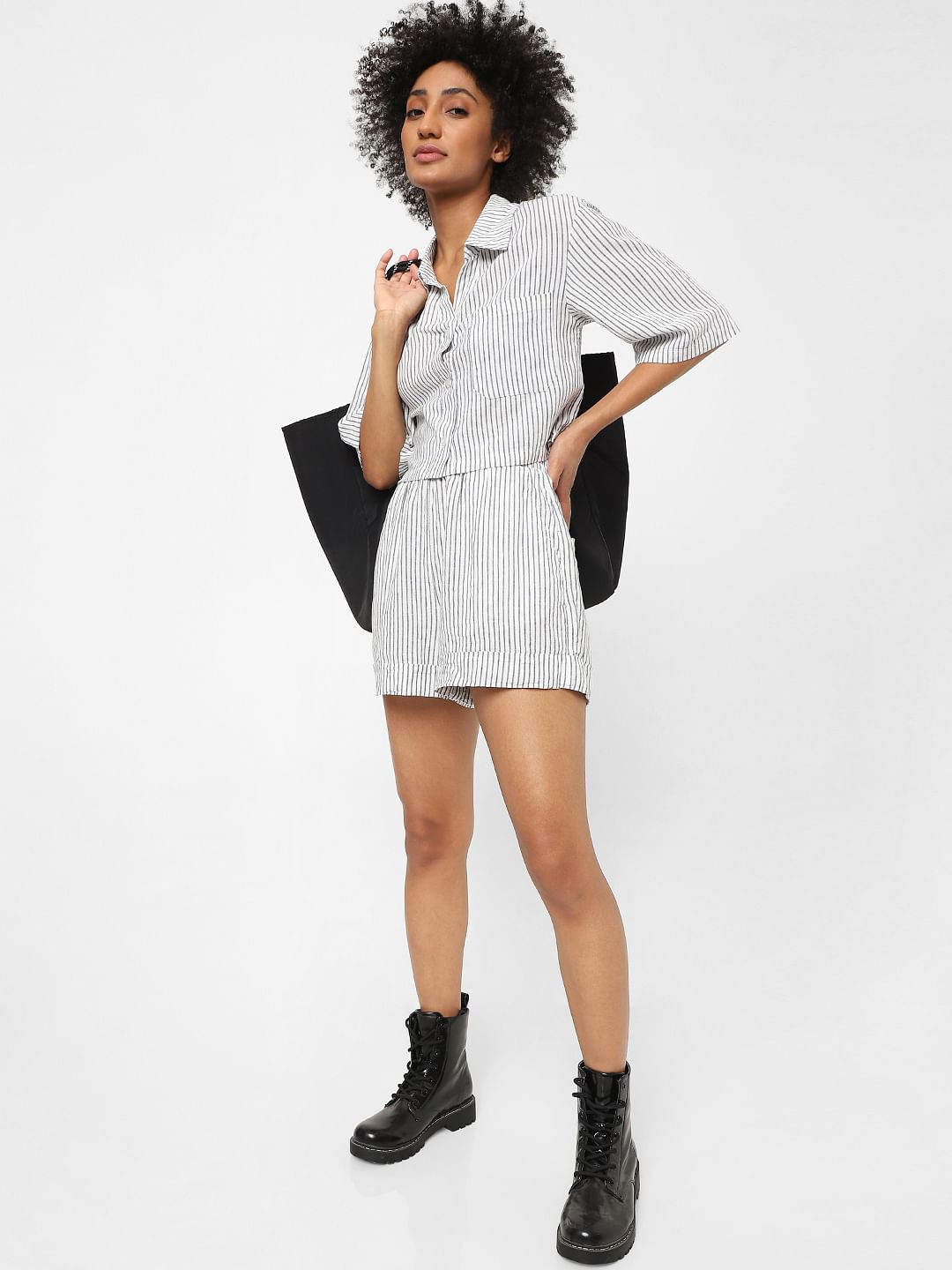 White Striped Co-Ord Shorts