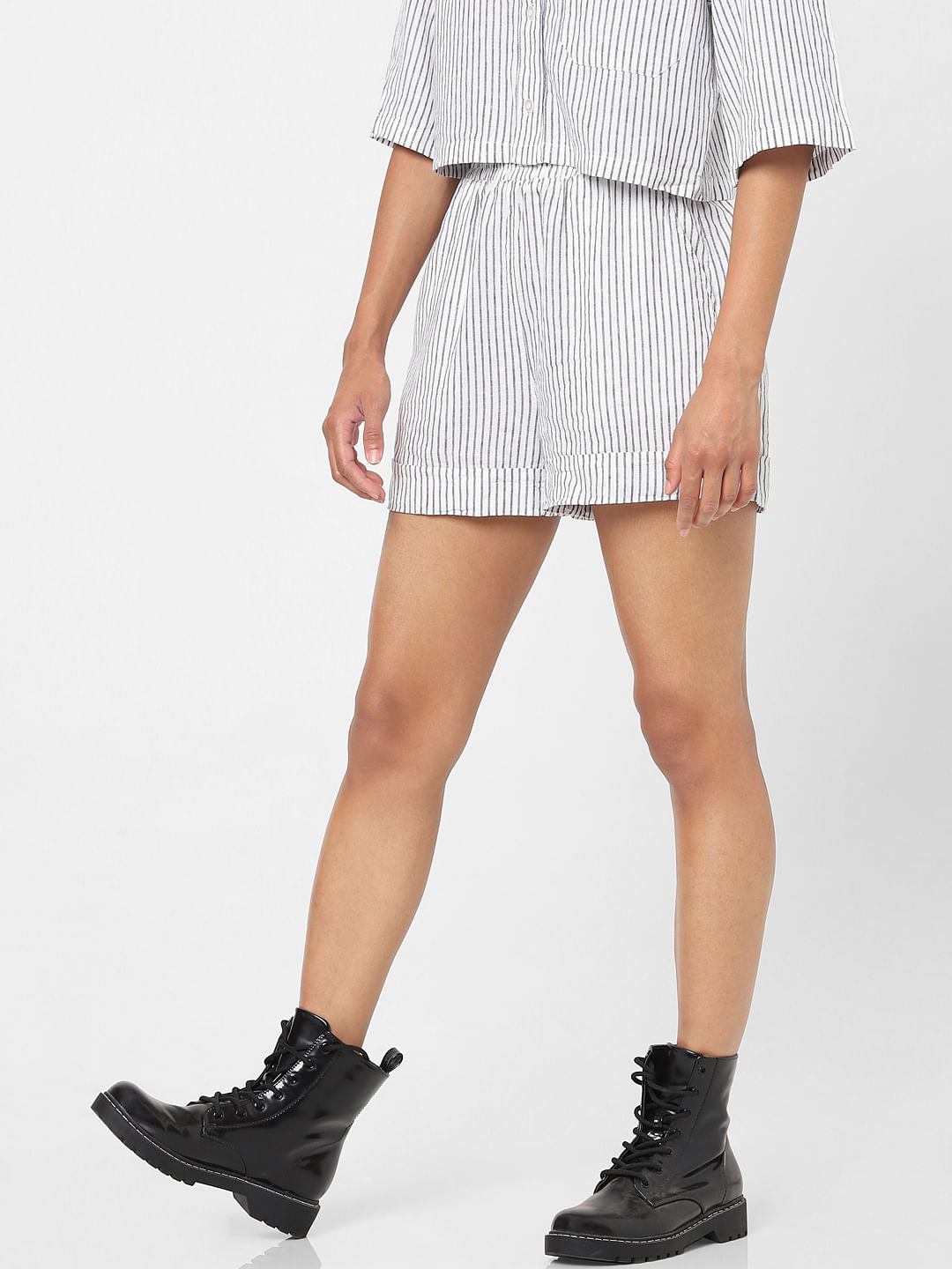 White Striped Co-Ord Shorts