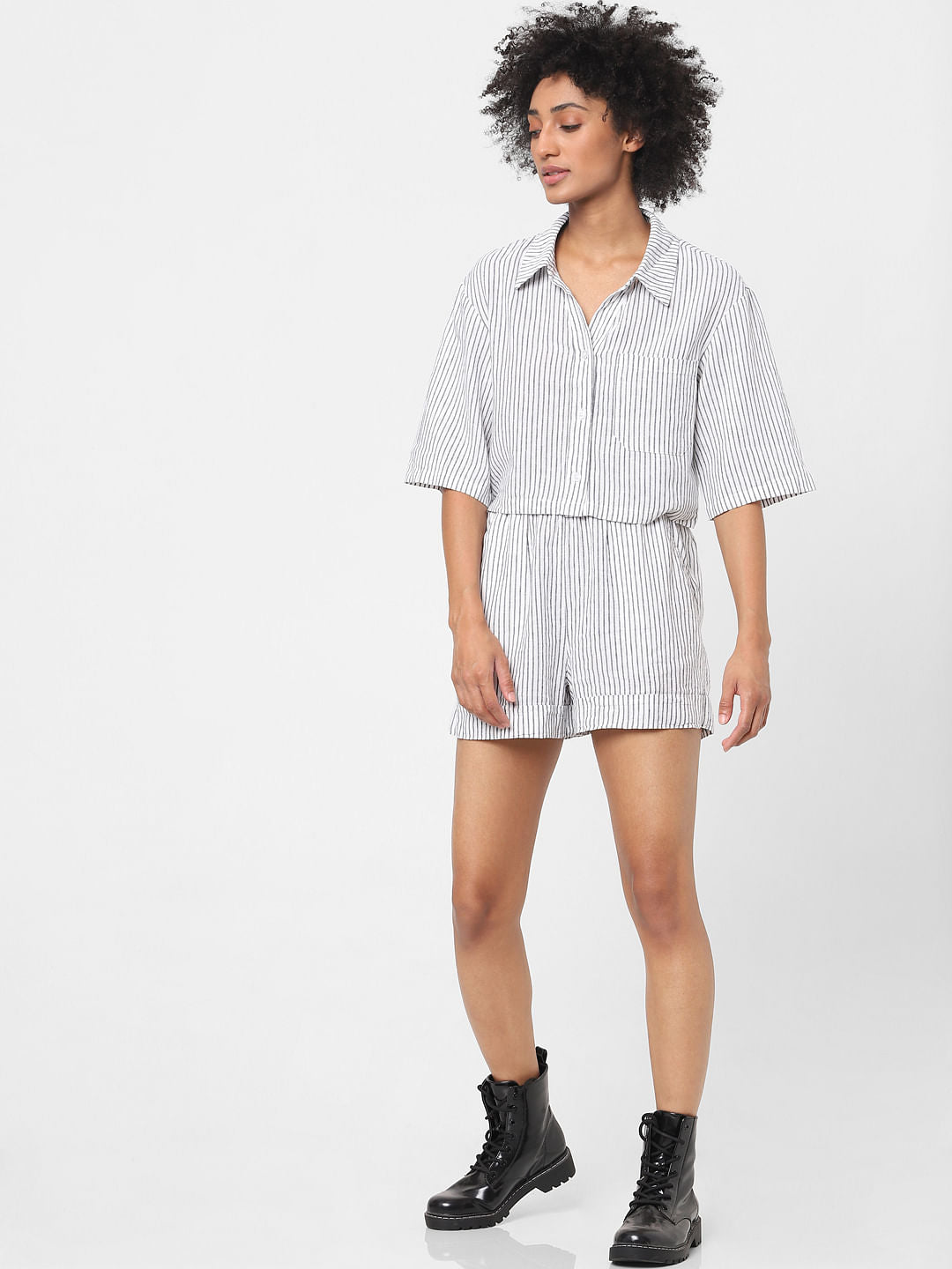 White Striped Co-Ord Shorts