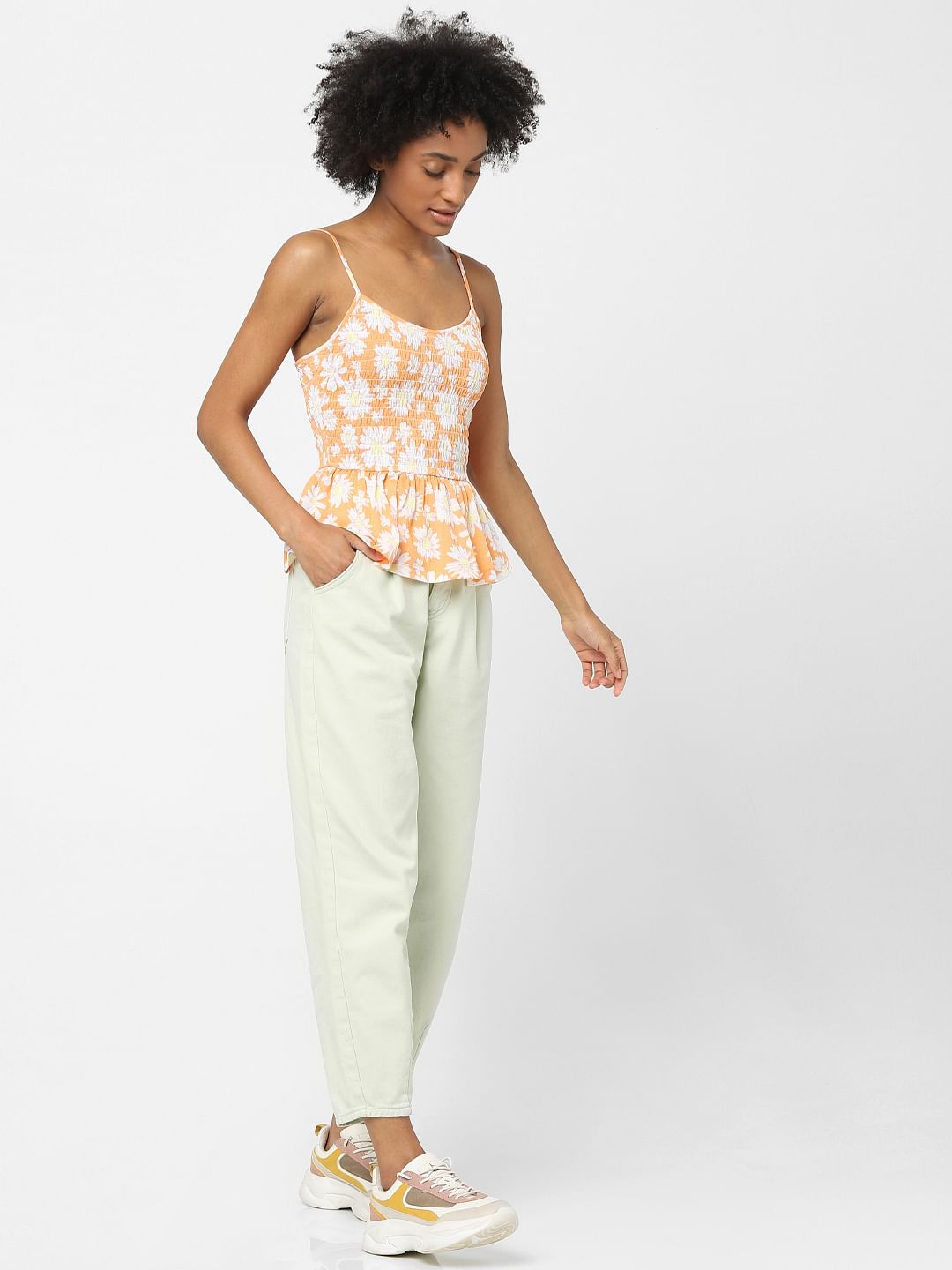 Orange Floral Peplum Top