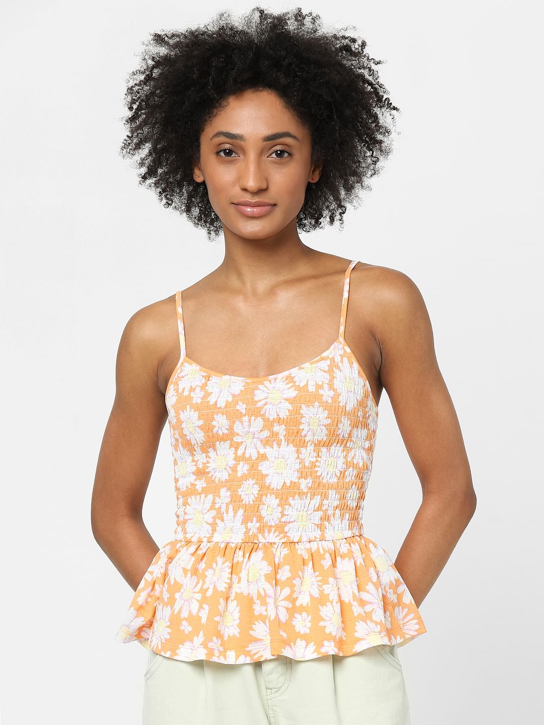 Orange Floral Peplum Top
