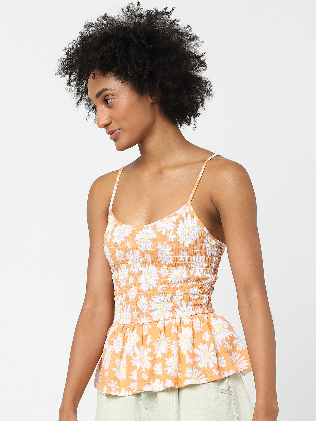 Orange Floral Peplum Top