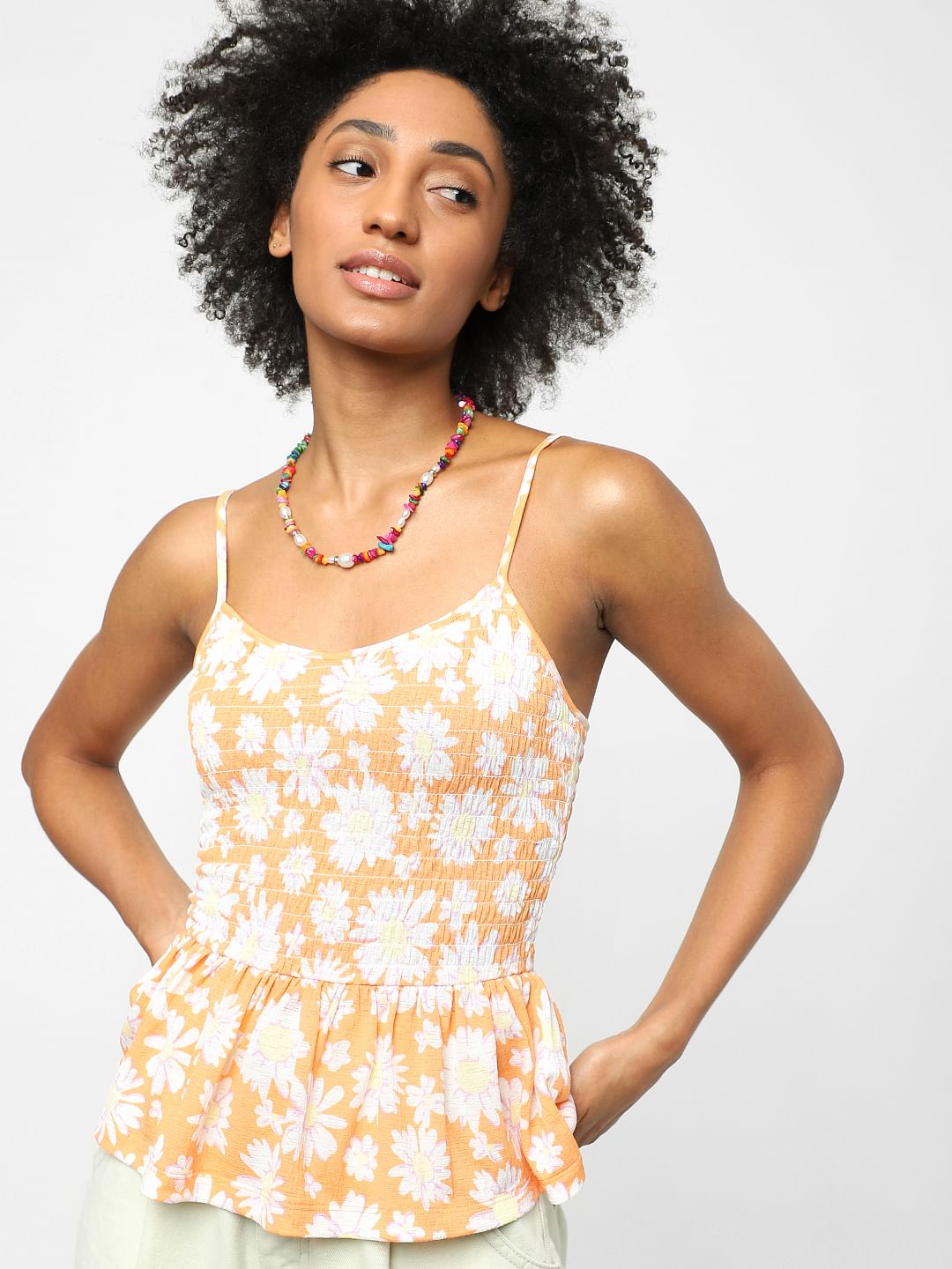 Orange Floral Peplum Top