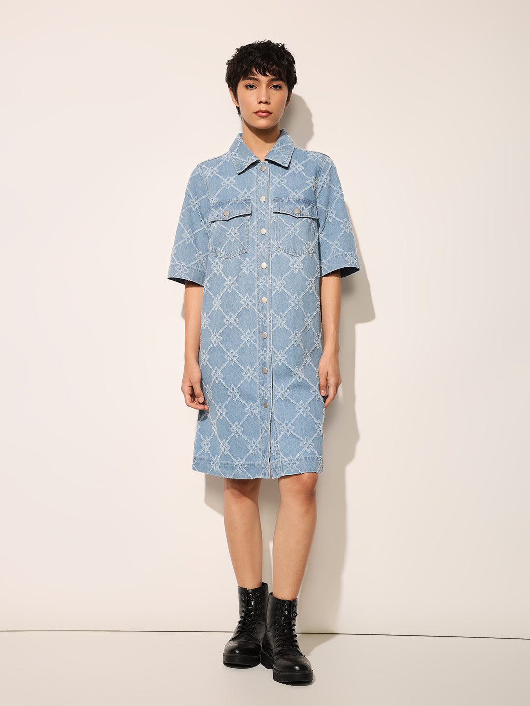 Blue Buttoned Denim Dress