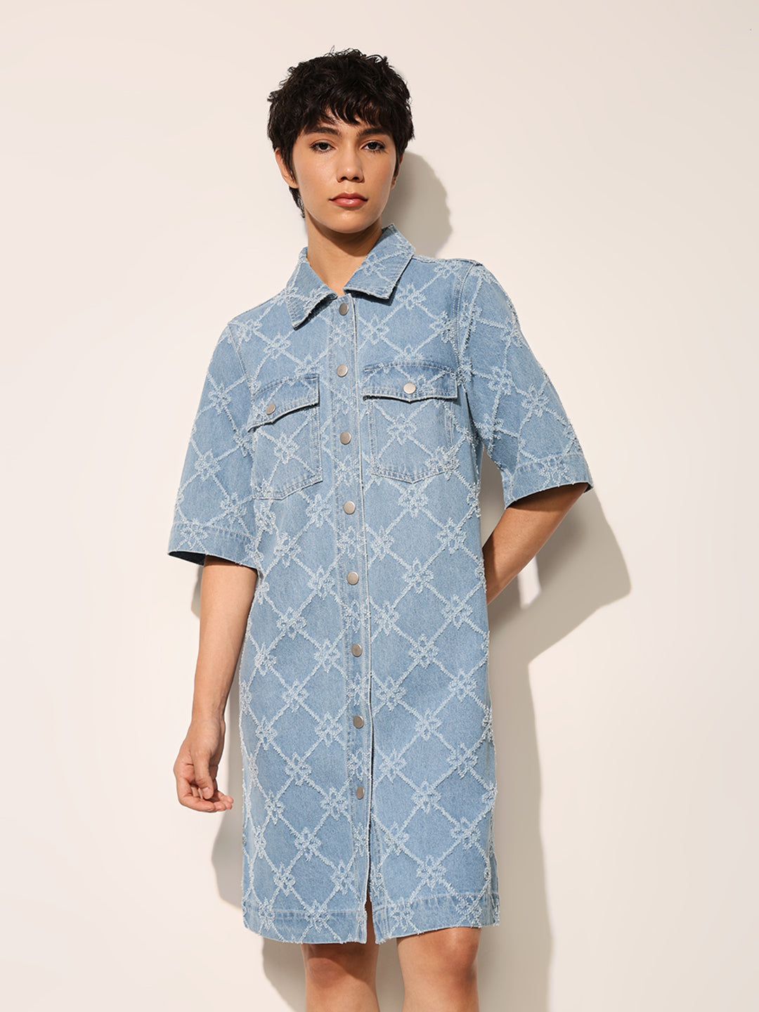 Blue Buttoned Denim Dress