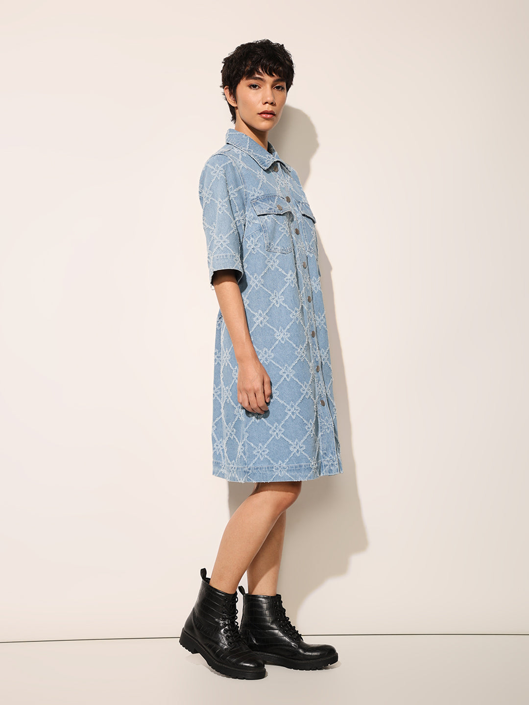 Blue Buttoned Denim Dress