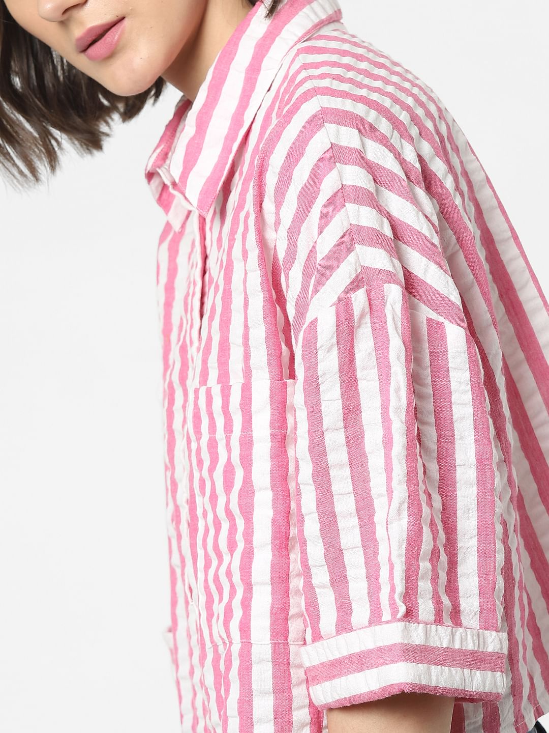 Pink Striped Cropped Shirt