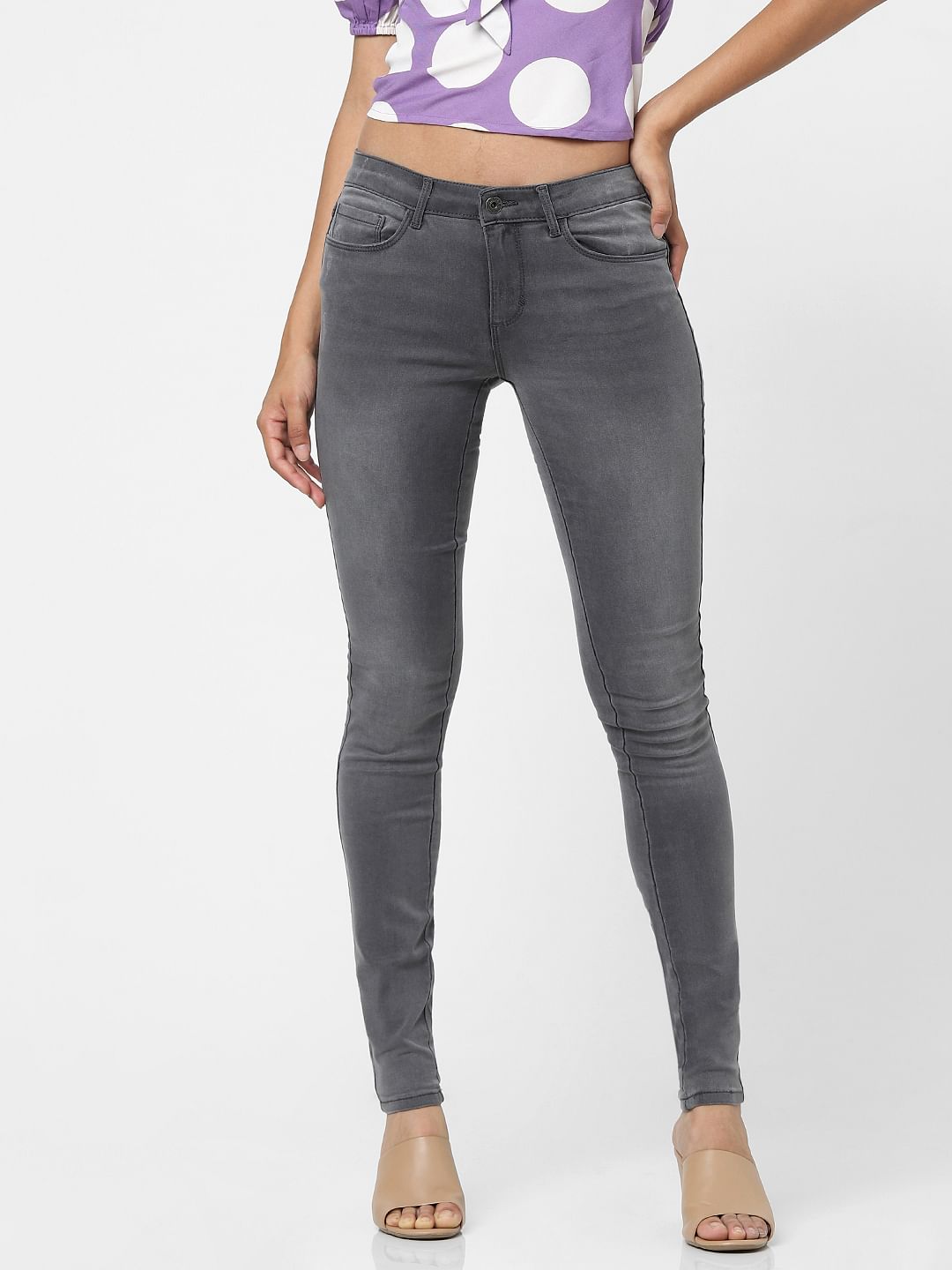 Grey High Waist Skinny Fit Jeans