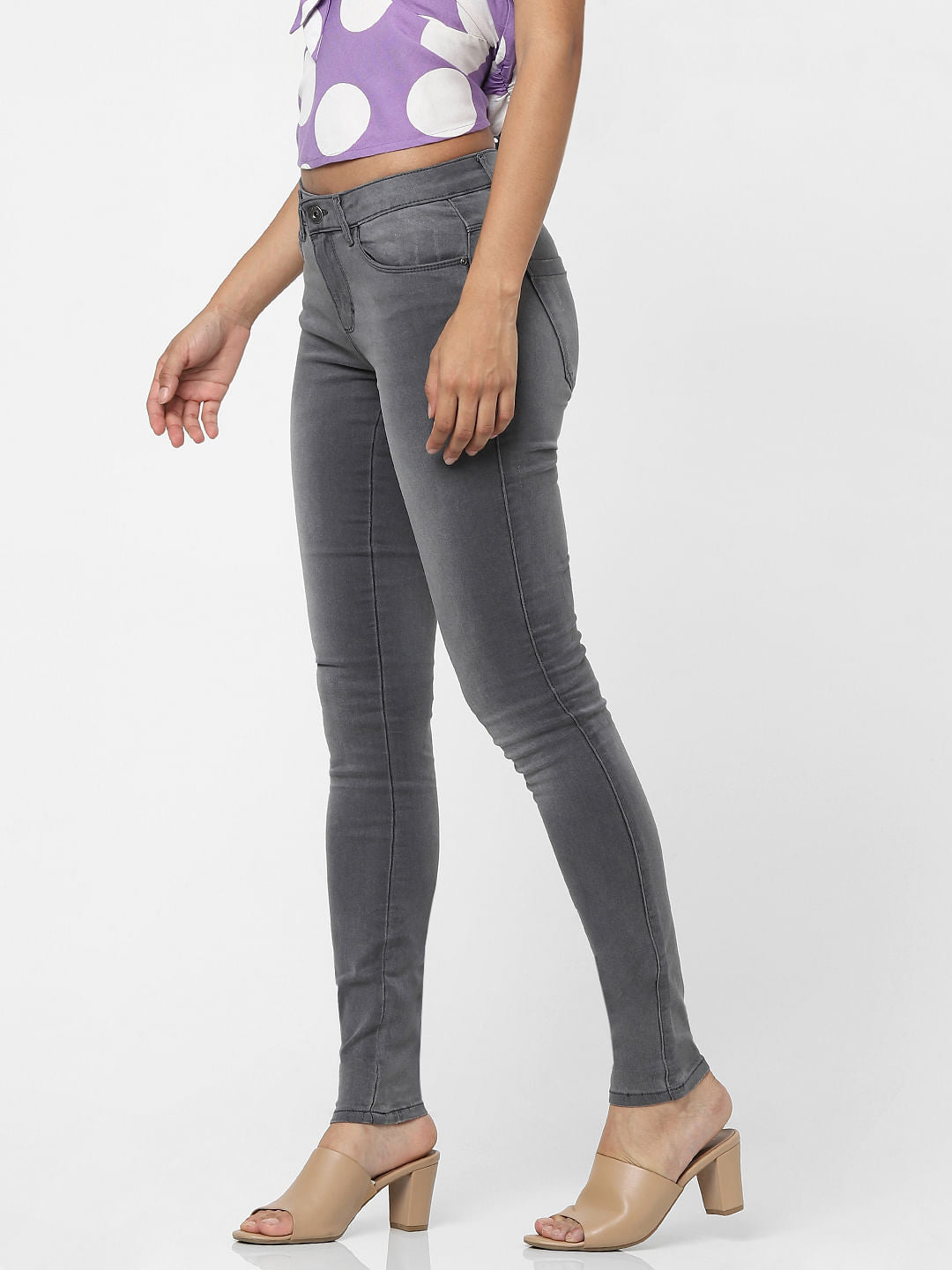 Grey High Waist Skinny Fit Jeans