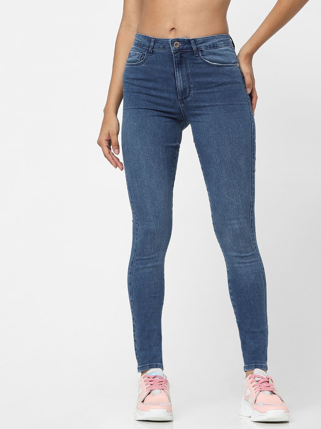 Blue High Waist Washed Skinny Fit Jeans