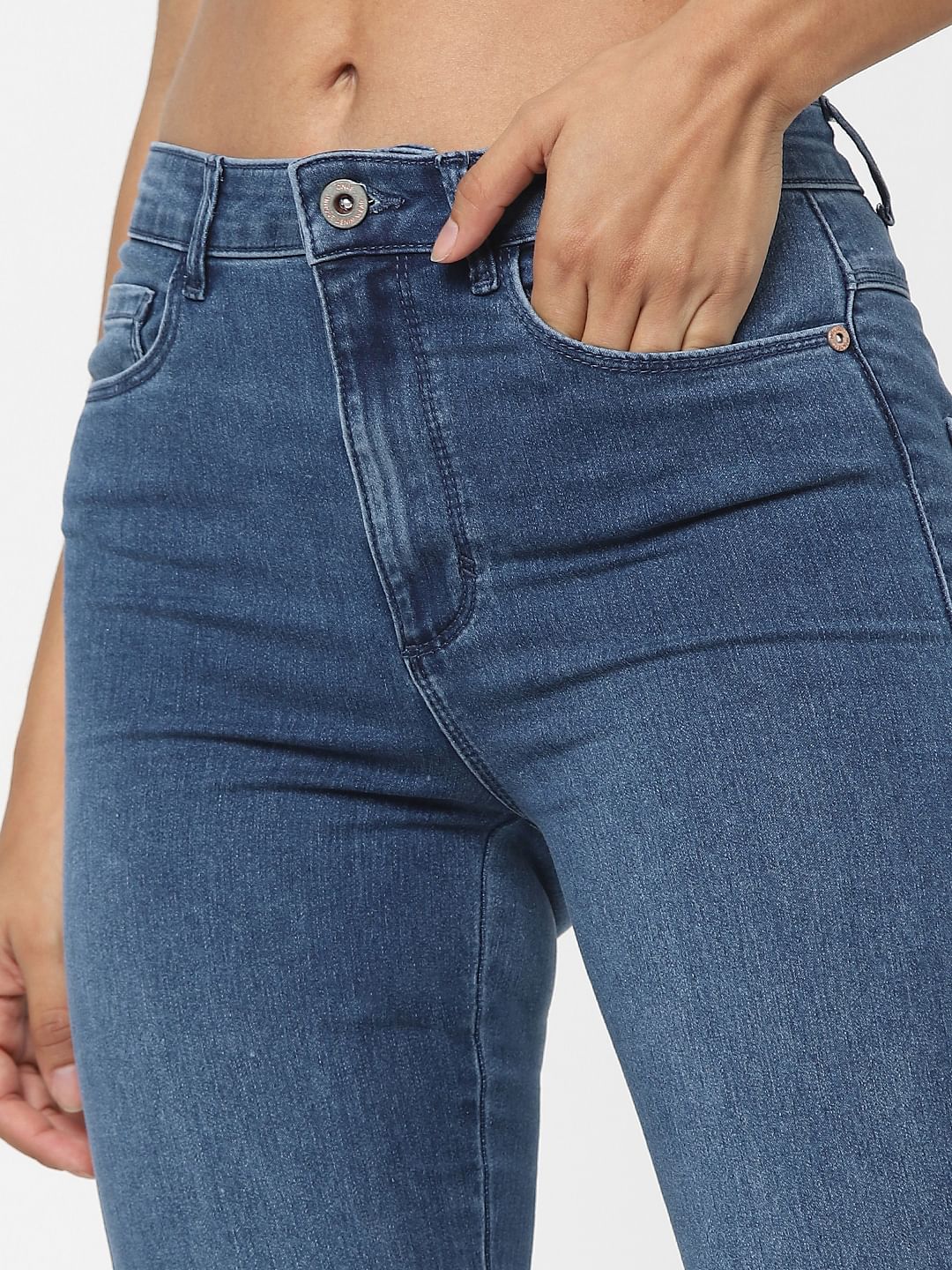 Blue High Waist Washed Skinny Fit Jeans