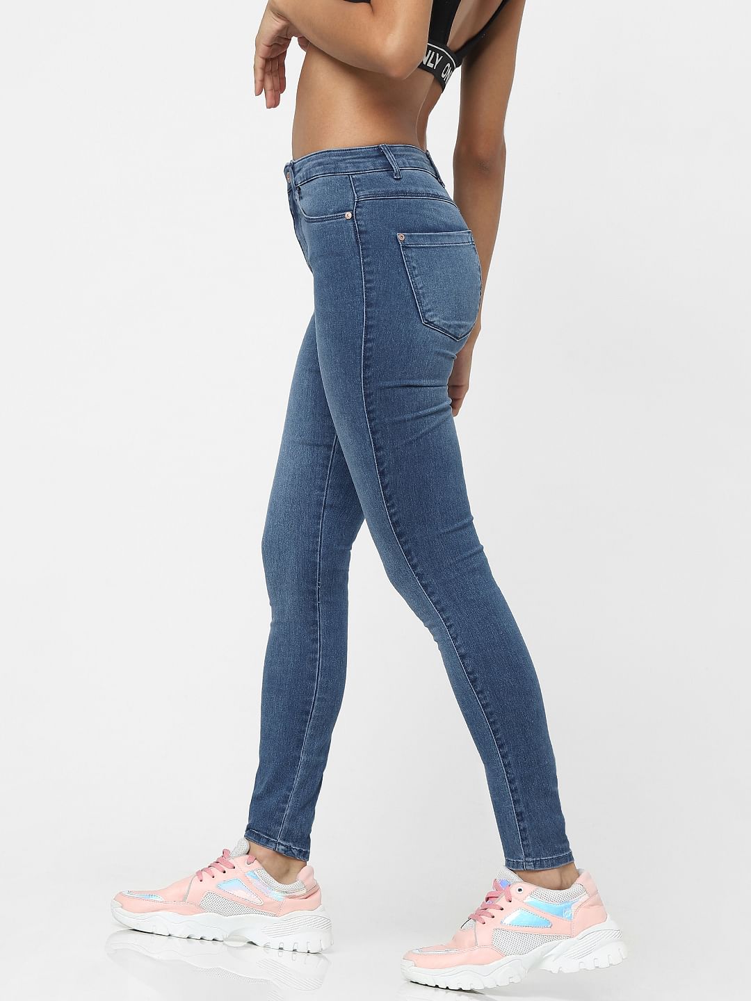 Blue High Waist Washed Skinny Fit Jeans