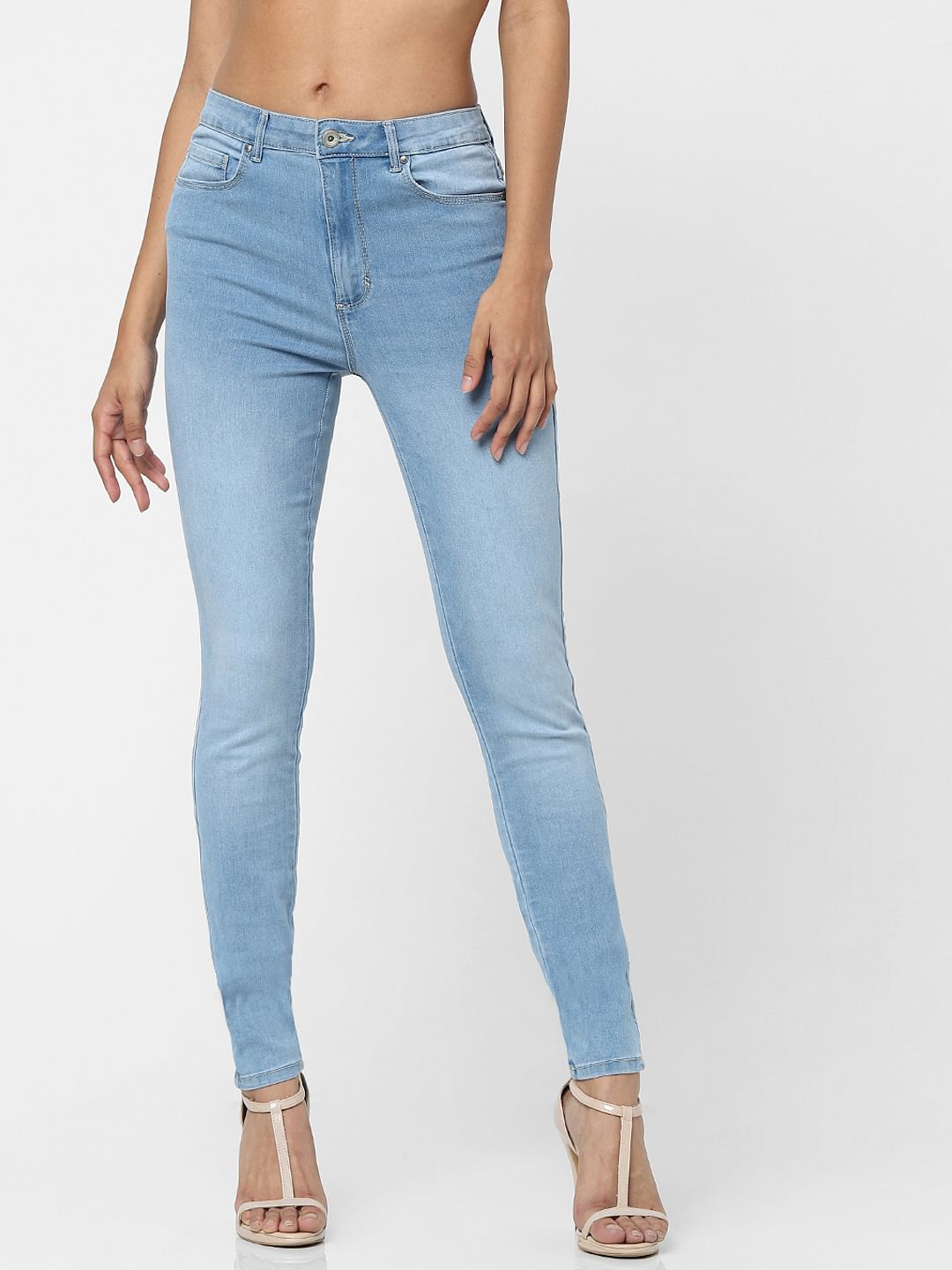 Light Blue High Waist Washed Skinny Fit Jeans