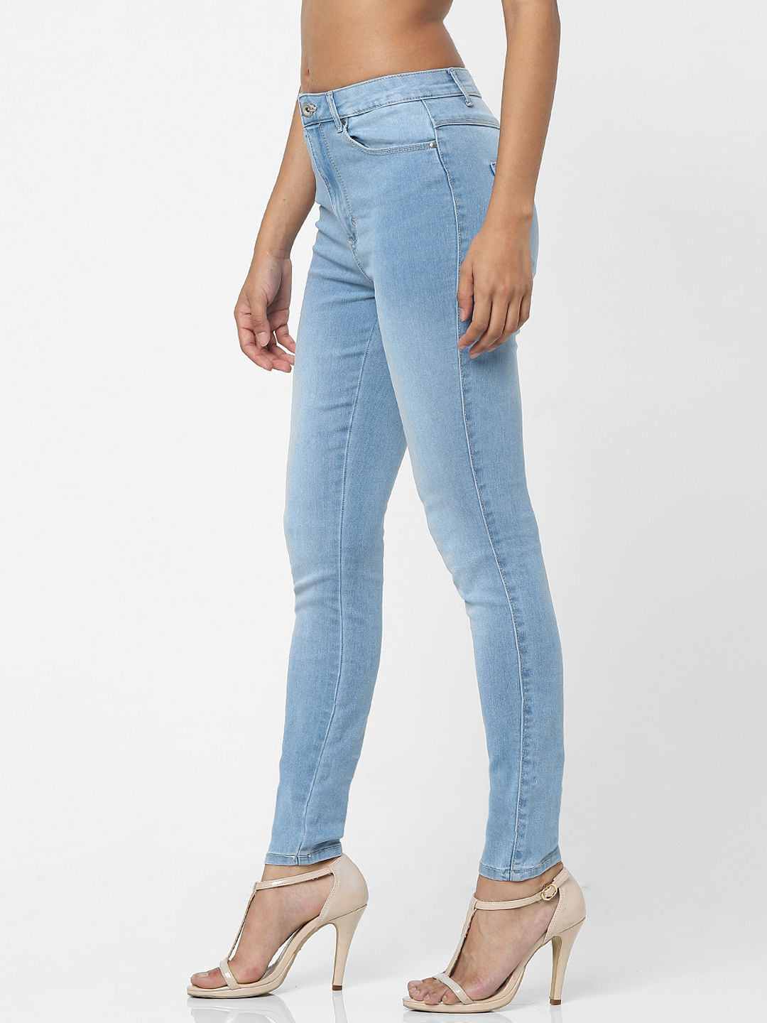 Light Blue High Waist Washed Skinny Fit Jeans