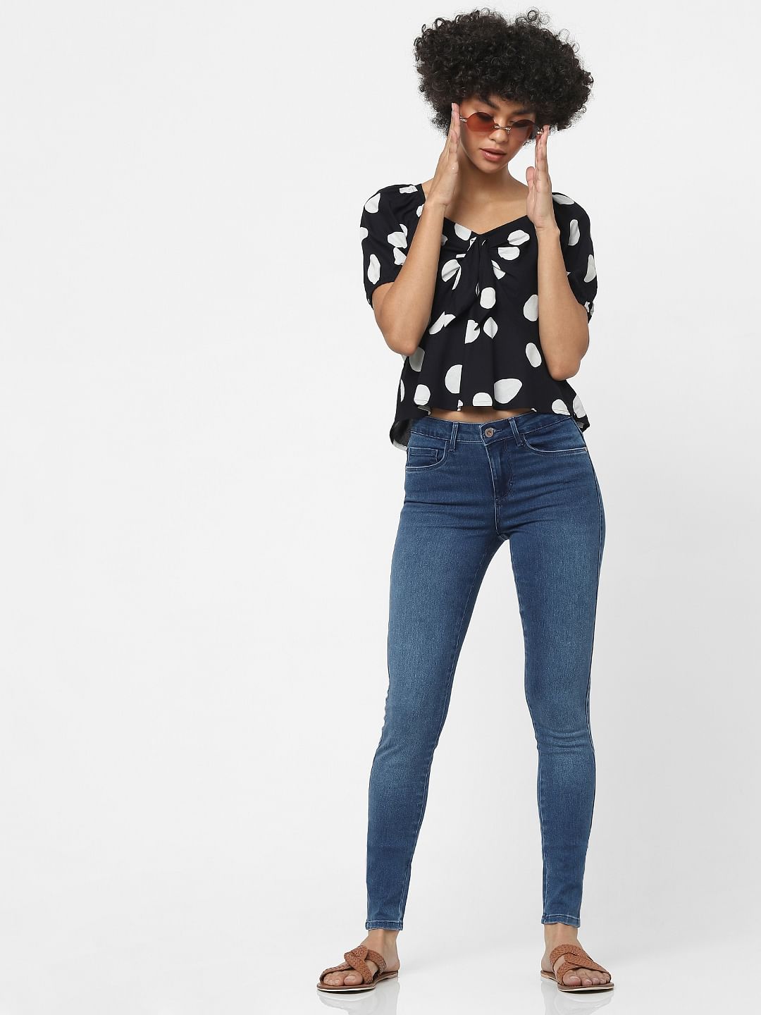 Blue High Waist Faded Skinny Fit Jeans