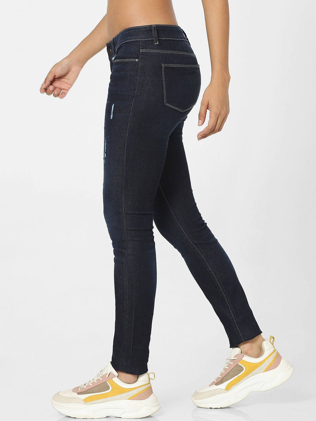Dark Blue High Waist Distressed Skinny Jeans