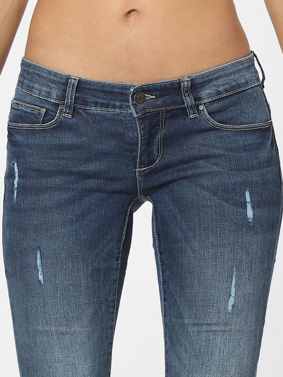 Blue High Waist Distressed Washed Skinny Jeans