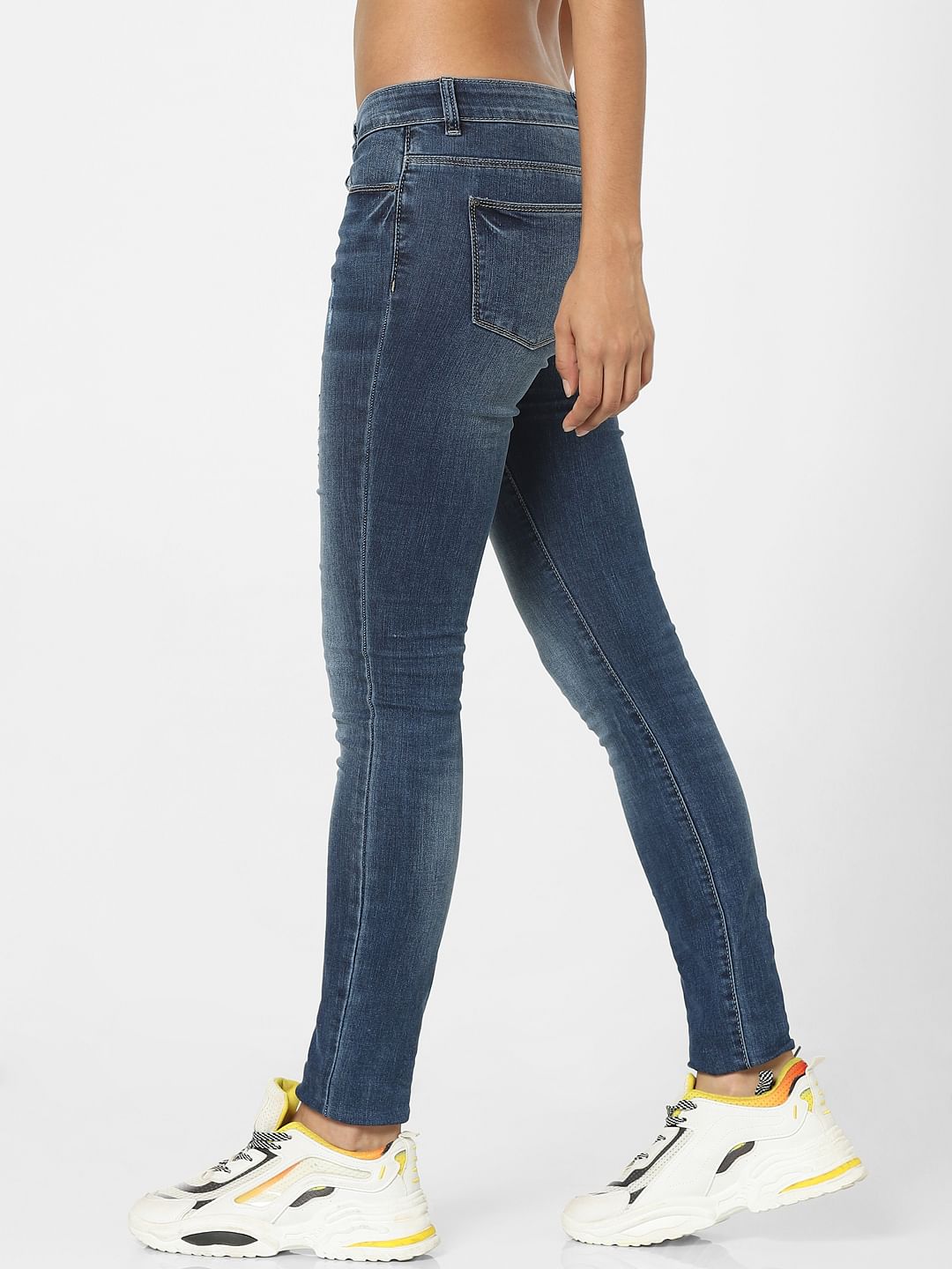 Blue High Waist Distressed Washed Skinny Jeans